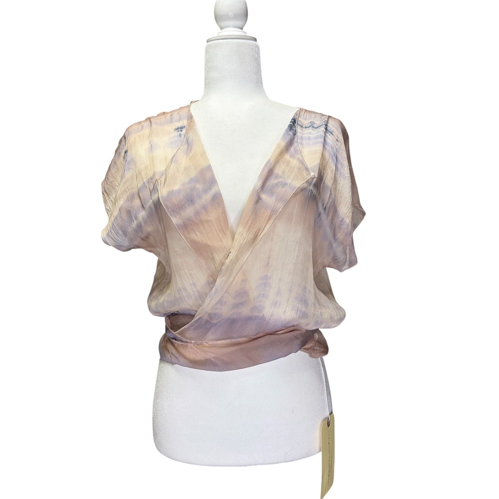 Raquel Allegra Silk Tie Dye Pavlova Wrap Top Peach Clouds Size 0‎ NEW